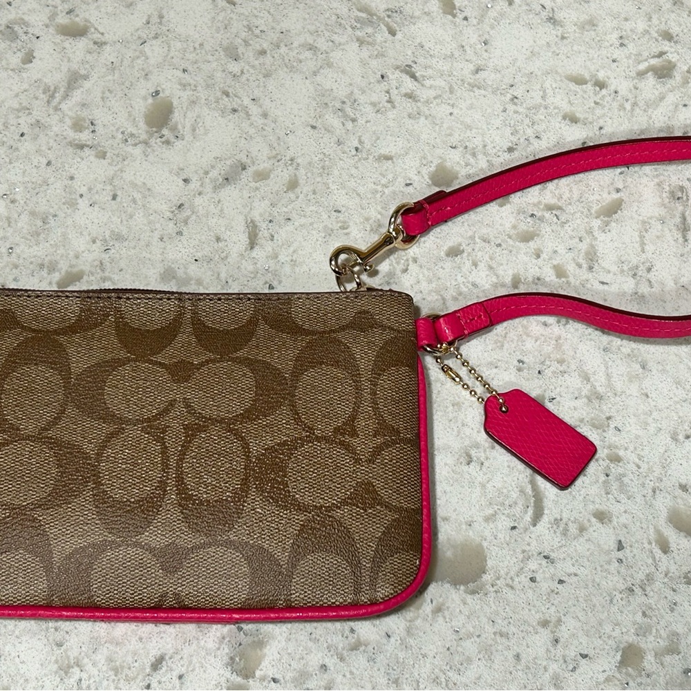 Coach Brown and Pink Signature Zip Wristlet with Hang Tag -Clean - Picture 5 of 7